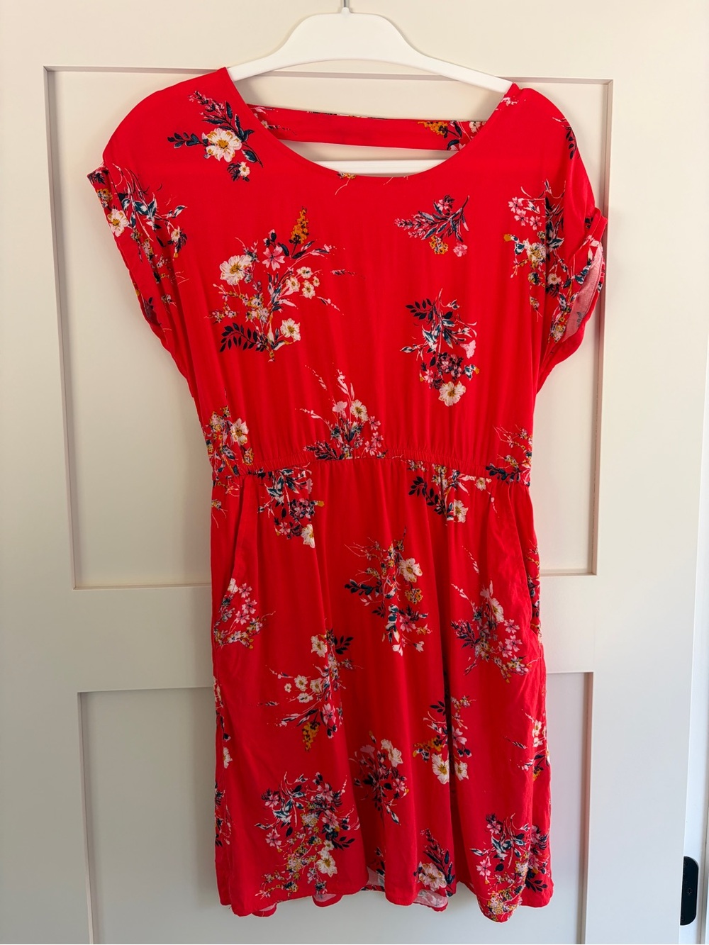 Red flower dress with pockets - Small